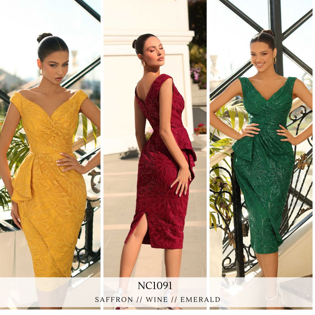 NC1091 by Nicoletta Saffron, Emerald, & Wine Cocktail Dress