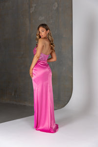 Back of Aletta dress – invisible zip with hook and eye closure, sequin corset and sleek satin skirt.