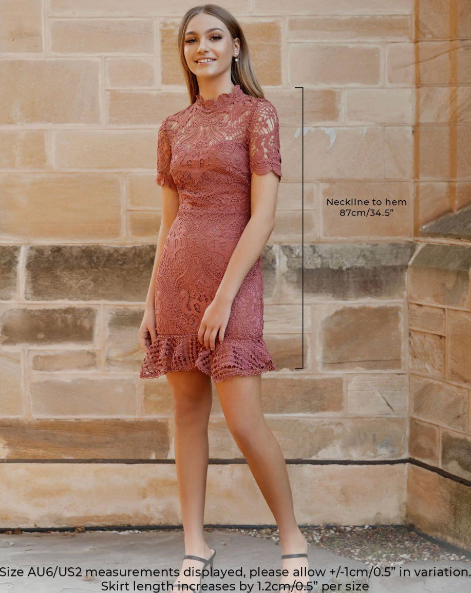 Newton Lace Dress - Mauve by Twosisters The Label Cocktail Dress
