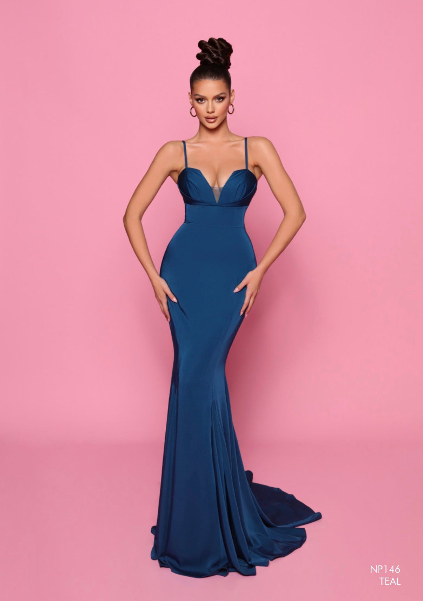 NP146 by Nicoletta Red, Teal, Musk, & Ivory Formal Dress
