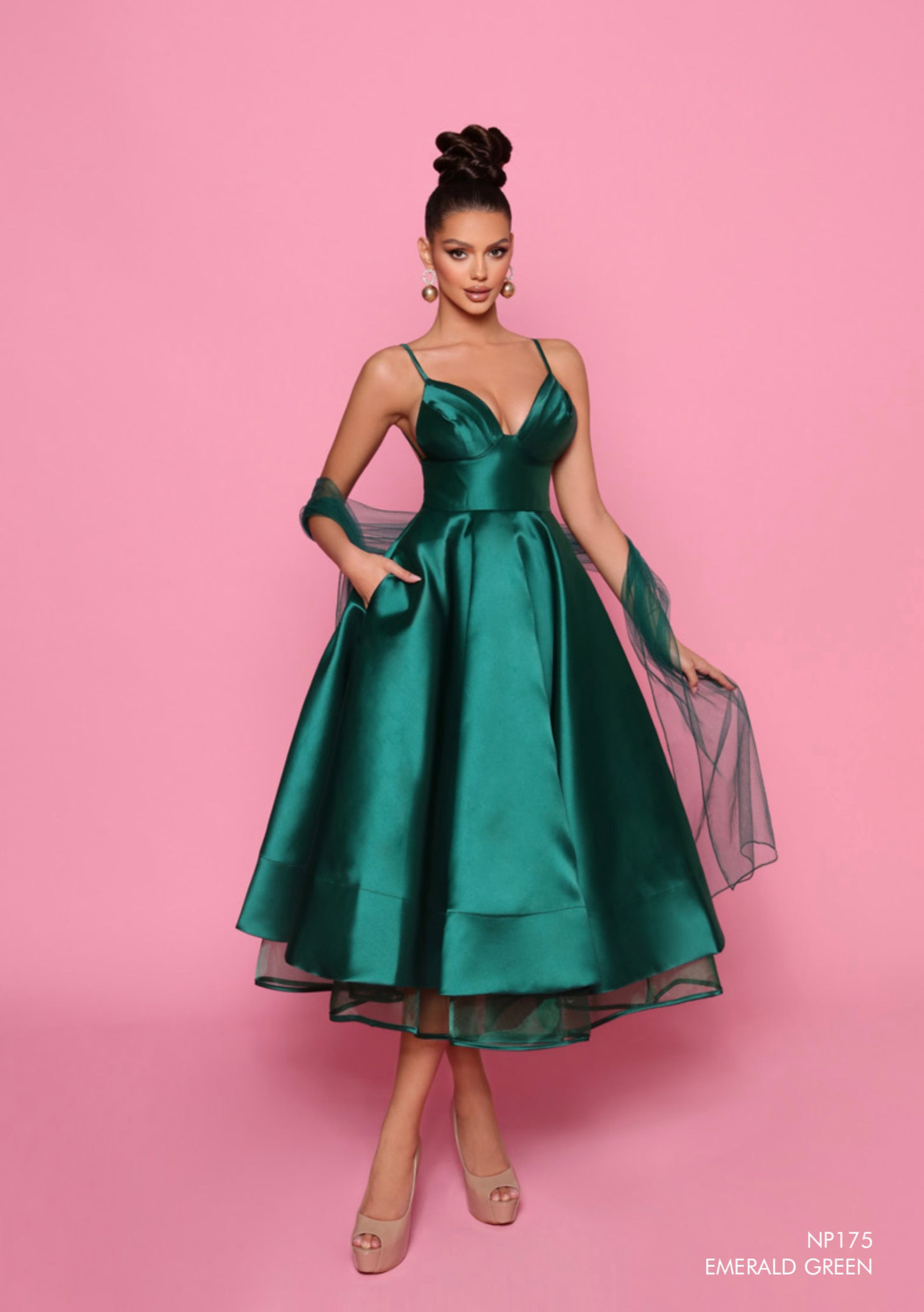 NP175 by Nicoletta Black, Emerald Green, & Ivory Cocktail Dress