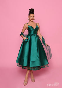 NP175 by Nicoletta Black, Emerald Green, & Ivory Cocktail Dress