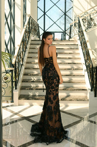 NC1013 by Nicoletta Black/Nude and Emerald Green Formal Dress