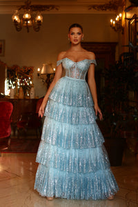 TE206 by Tina Holly Ice Blue & Burgundy Formal Dress