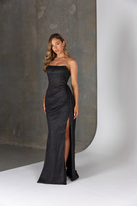 Black glitter fitted formal dress