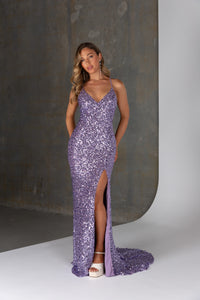 lilac purple sequin formal dress