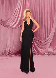 Nicoletta NC3046 gown in black - fitted beaded Lycra mesh formal dress from Lykaysha Boutique 