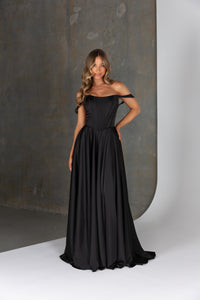 Black satin formal dress