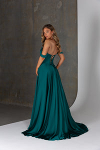 Back view of Solana dress – lace-up satin corset gown with invisible zipper and flowing skirt.