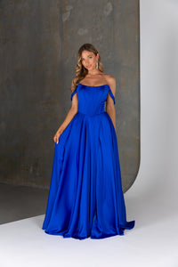 Cobalt blue satin formal dress