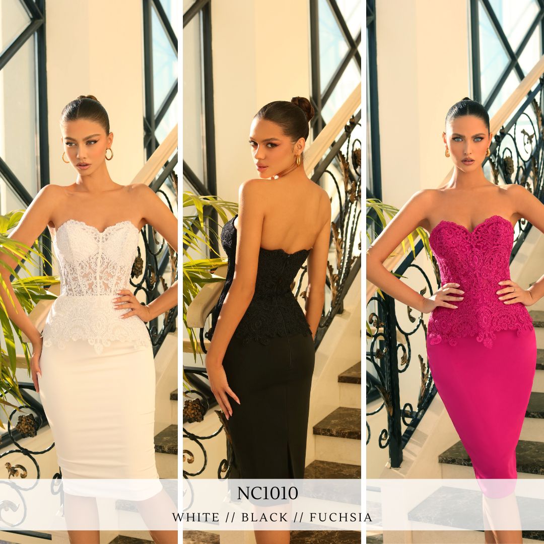 NC1010 by Nicoletta white, Fuchsia, & Black Cocktail Dress