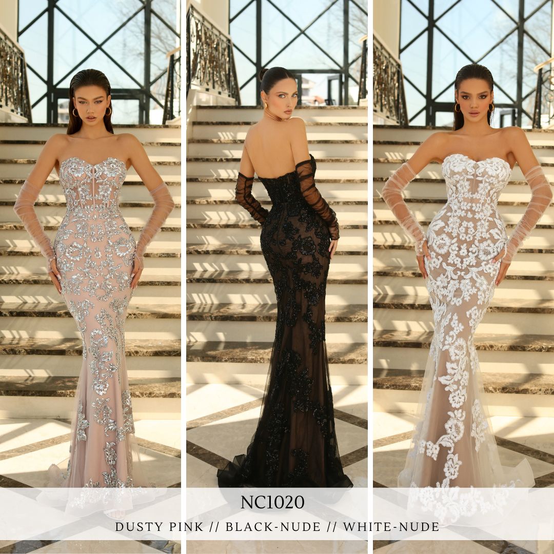 NC1020 by Nicoletta Black/Nude, Dusty Pink, & White/Nude Formal Dress