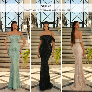 NC1024 by Nicoletta Black, Champagne, & Dusty Mint Formal Dress