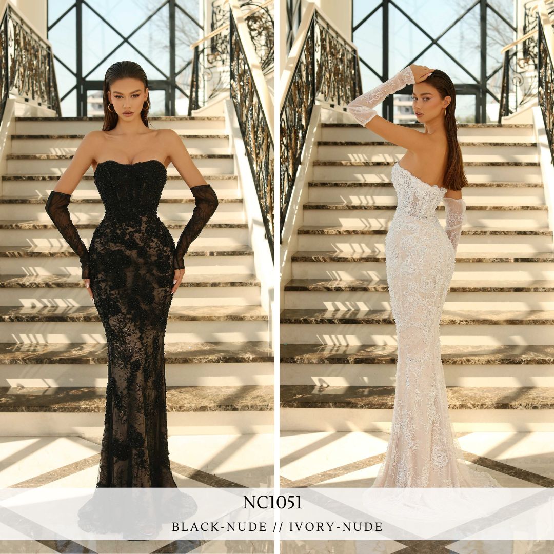 NC1051 Ivory/Nude, & Black/Nude Formal Dress