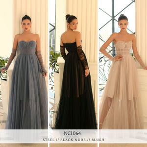 NC1064 by Nicoletta Blush, Black/Nude, & Steel Formal Dress