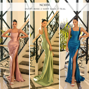 NC1074 by Nicoletta Dusty Pink, Soft Sage, & Teal Formal Dress