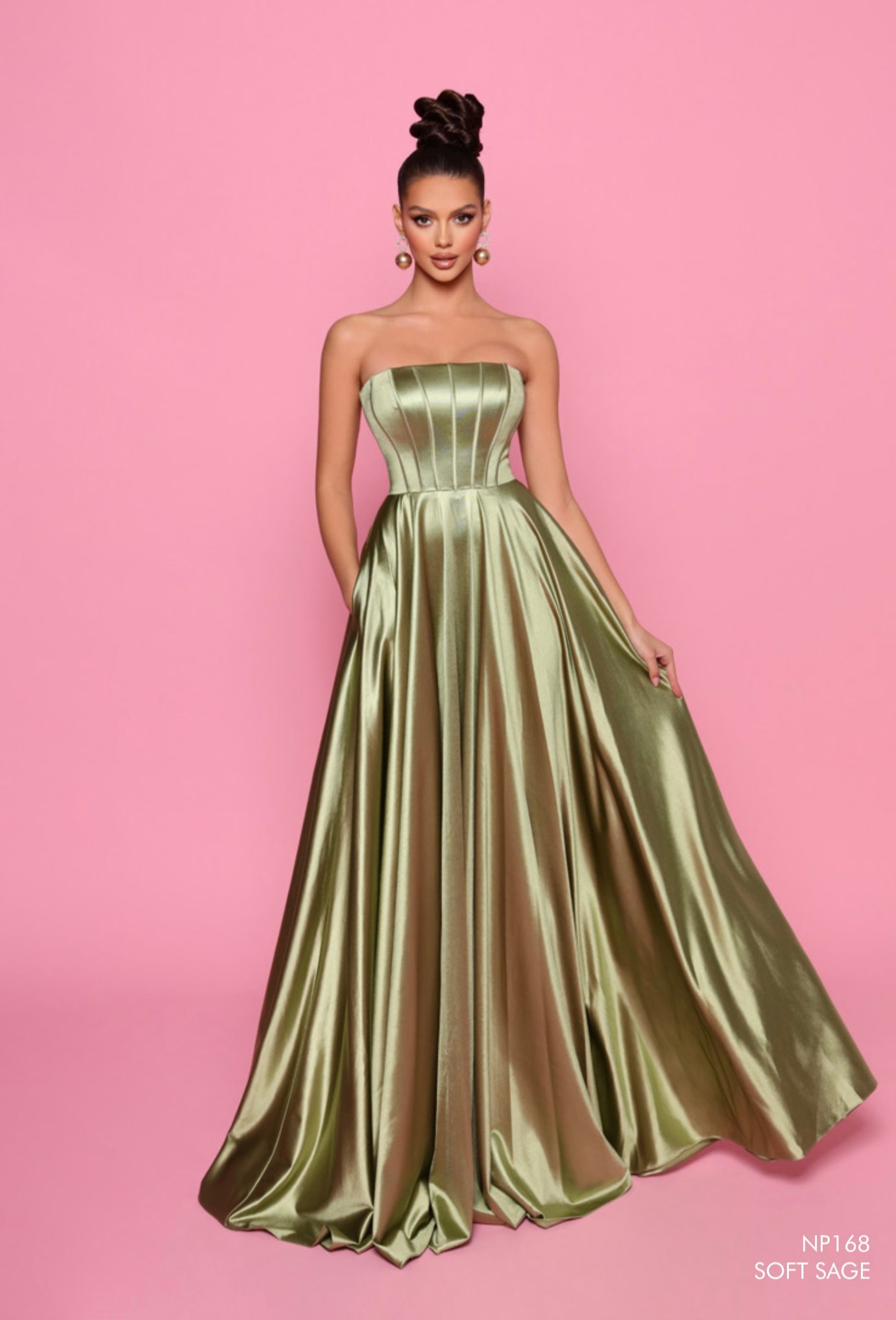 NP168 by Nicoletta Champagne, Plum, Soft Sage Formal dress