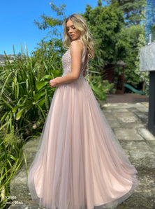 JX5005 by Jadore Dusty Pink, White & Navy Formal dress