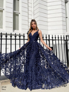 JP140 by Jadore Lilac, Navy & White Formal dress