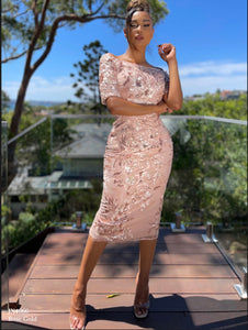 Jx4066 Navy, Sage, Ice Smoke & Rose Gold cocktail and Mother of the bride dress