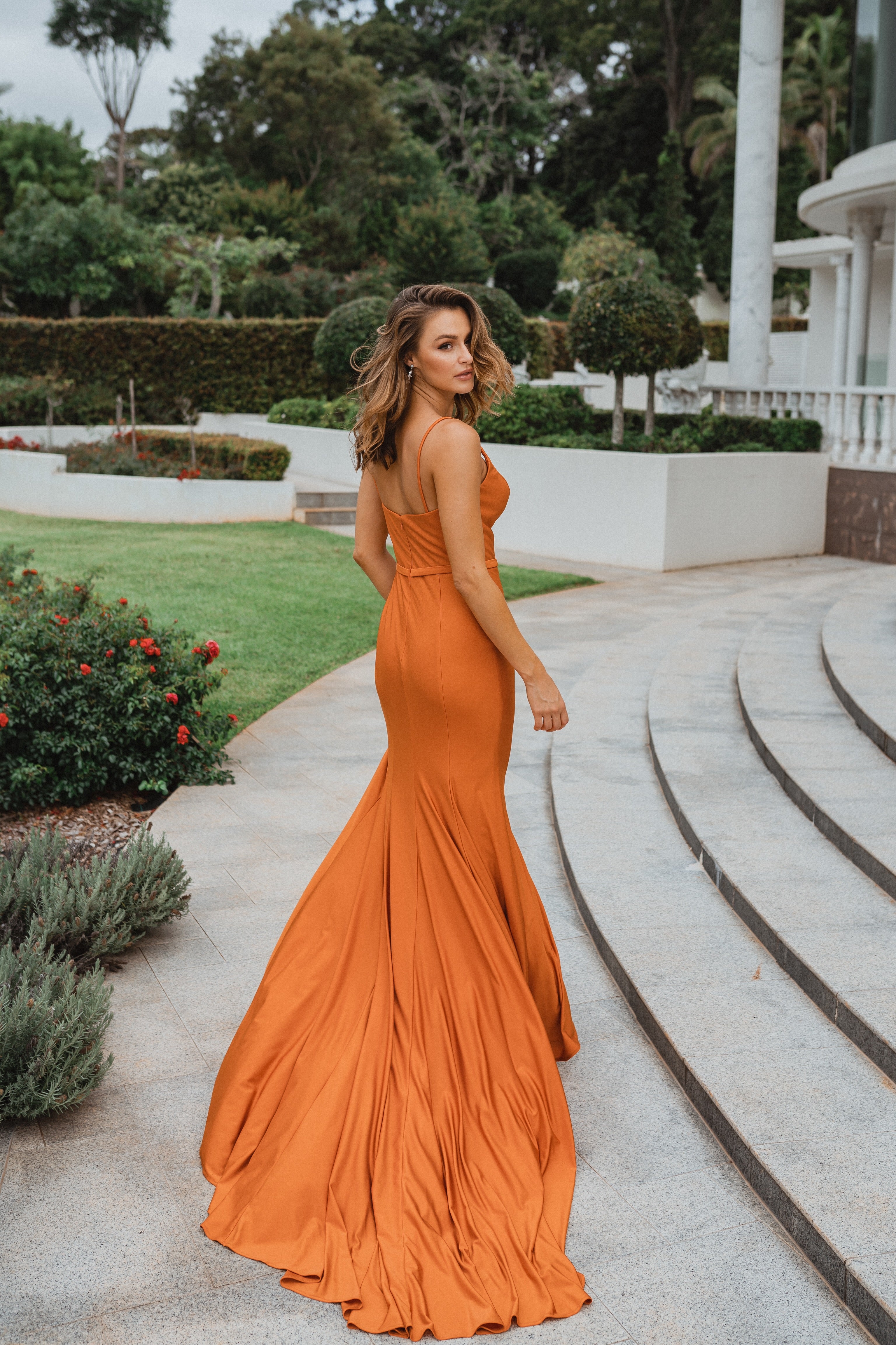 Burnt Orange Sweet 16 Dress V-neck Beaded Cinderella Ball Gown 222195 –  Viniodress